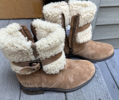 UGG Blayre Il Chestnut Leather Cuffed Sherpa Boot Size
