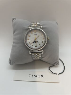 Timex TW2t89600 Moon Phase Mother-of-Pearl Dial Gold & Silver Tone Ladies Watch 
