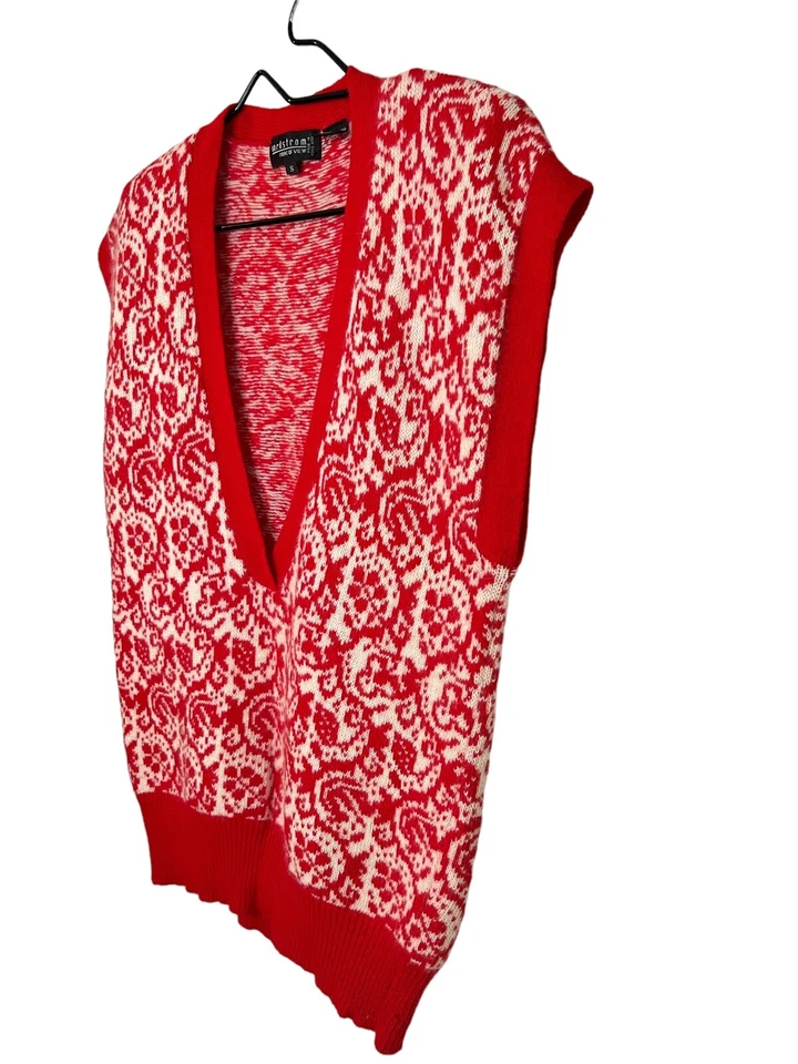 De Colección Suéter Chaleco Para Mujer Pequeño Corderos Lana Angora Rojo Blanco Jacquard Academia Mod Foto 3 de 4