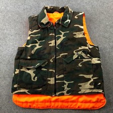 Vintage Sports Afield Vest Medium Hunting Woodland Camo Blaze Orange Reversible