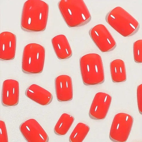 Glossy Orange Press-On Nails – Short Square Shape, Bold Vibrant Look - Picture 2 of 5