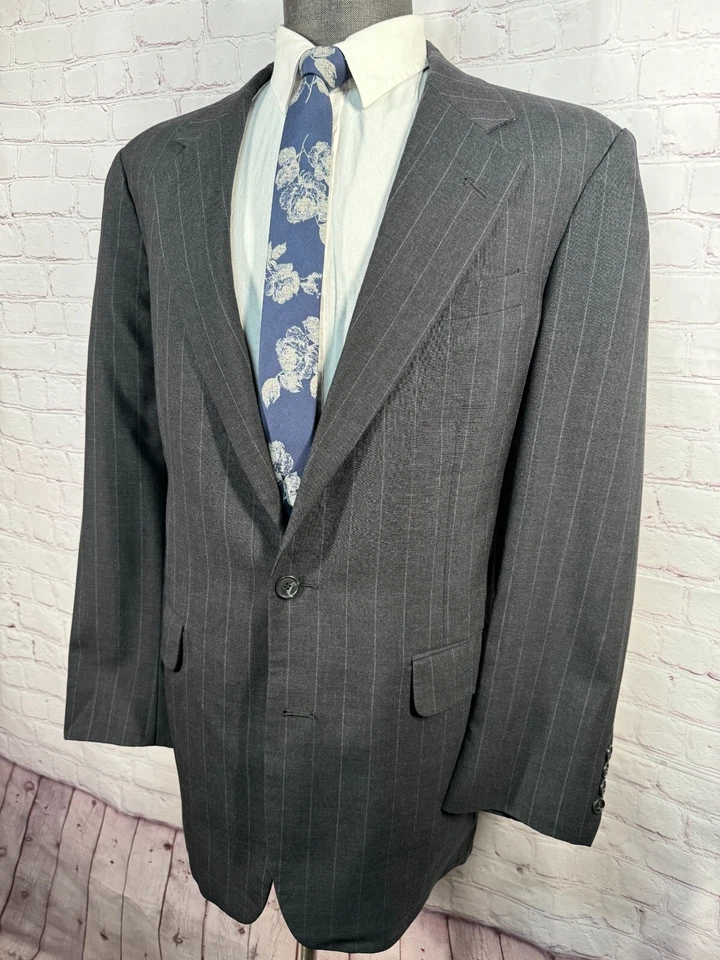 Traje de Colección CORBIN Para Hombres Gris Lana Rayas Plisado 2 Piezas 42L Chaqueta 36x31 Pantalón Foto 3 de 4