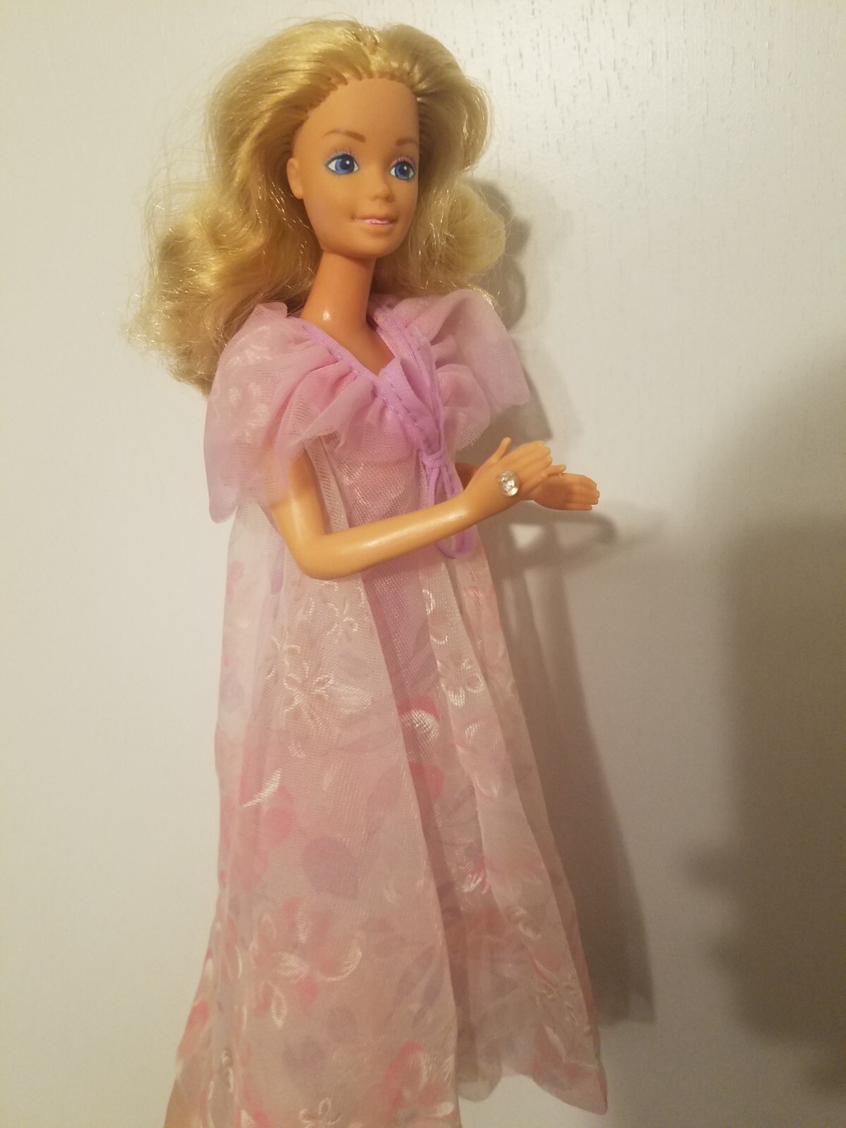 Vintage 80s Dreamtime Barbie Nightgown Pink Bear 9180 Mattel Bendable Doll