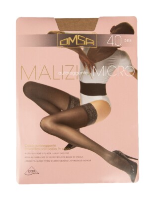 OMSA Damen Mikrofaser Selbsthaltende Strumpfhose mit elegantem Silikon Spitzensprung