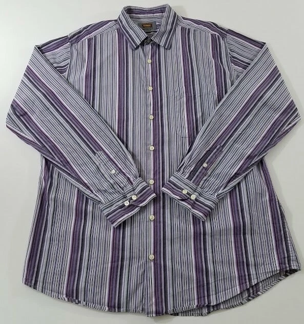 Foundry Men’s Long Sleeve Button Up Shirt XLT XL Tall Purple Gray Stripes Pocket - Image 2 of 4