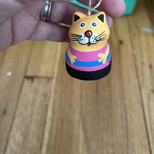 Cat Wind Chime 3" Small Terracotta Clay Hand Painted Ornament Mexico