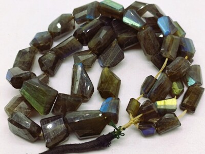 Top Quality Natural Blue Fire Black Moonstone Faceted Fancy Shape 16'' 5 strand