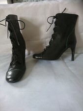 JONES THE BOOTMAKER BLACK LEATHER VICTORIAN STYLE LACE UP HIGH HEEL ANKLE BOOTS