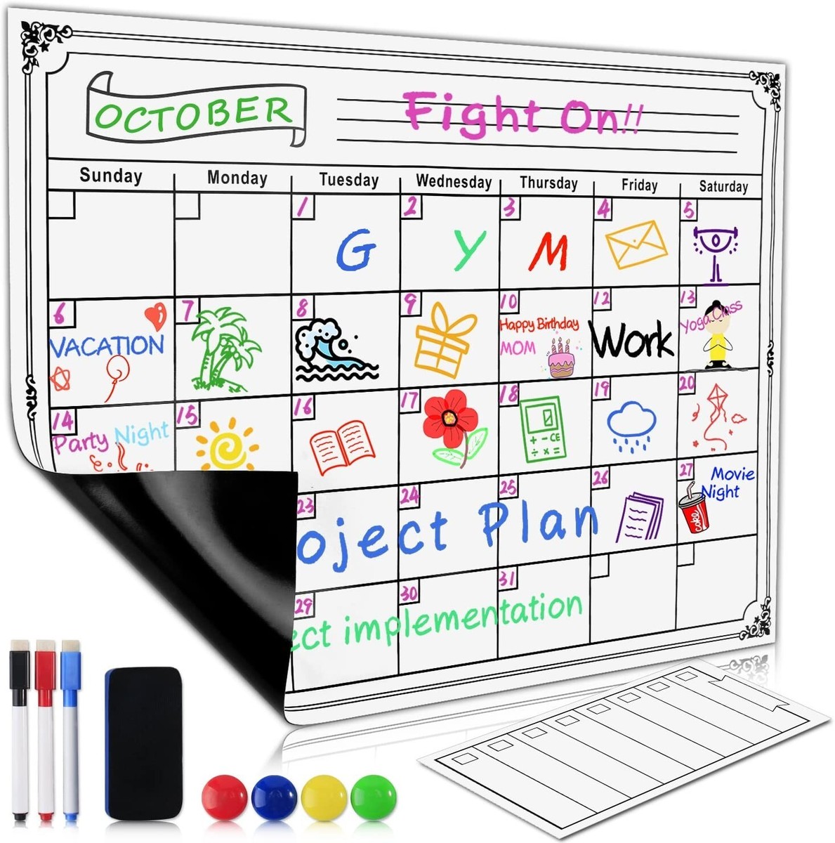 NiHome Reusable Magnetic Acrylic Dry Erase Calendar For Fridge With
