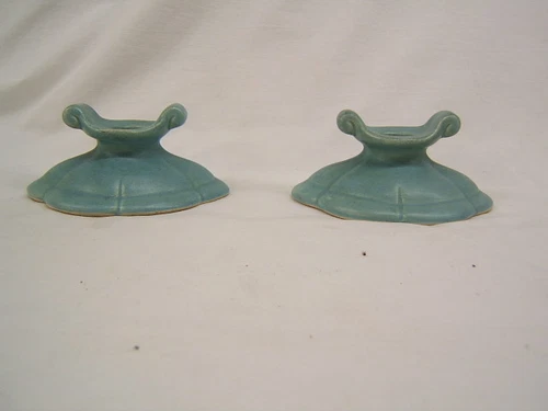 Set of 2 Weller Candlestick Holders Light Blue 2 1/2' Height VGC
