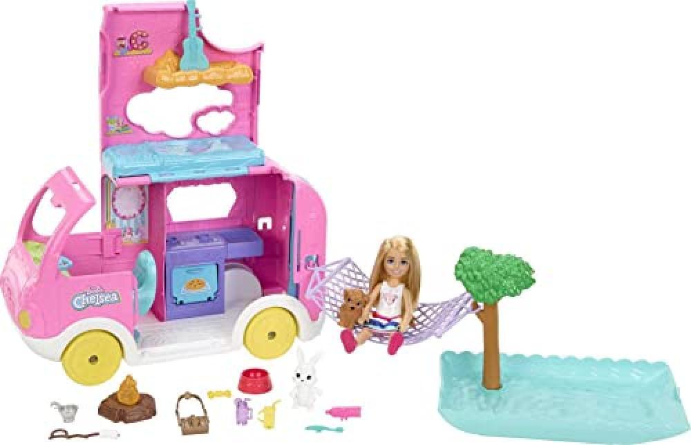 (TG. taglia unica) Barbie - Camper di Chelsea 2 in 1, playset con veicolo che si
