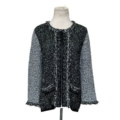 Karl Lagerfeld Two Tone Full Zip Fringe Detail Knit Jacket size Small