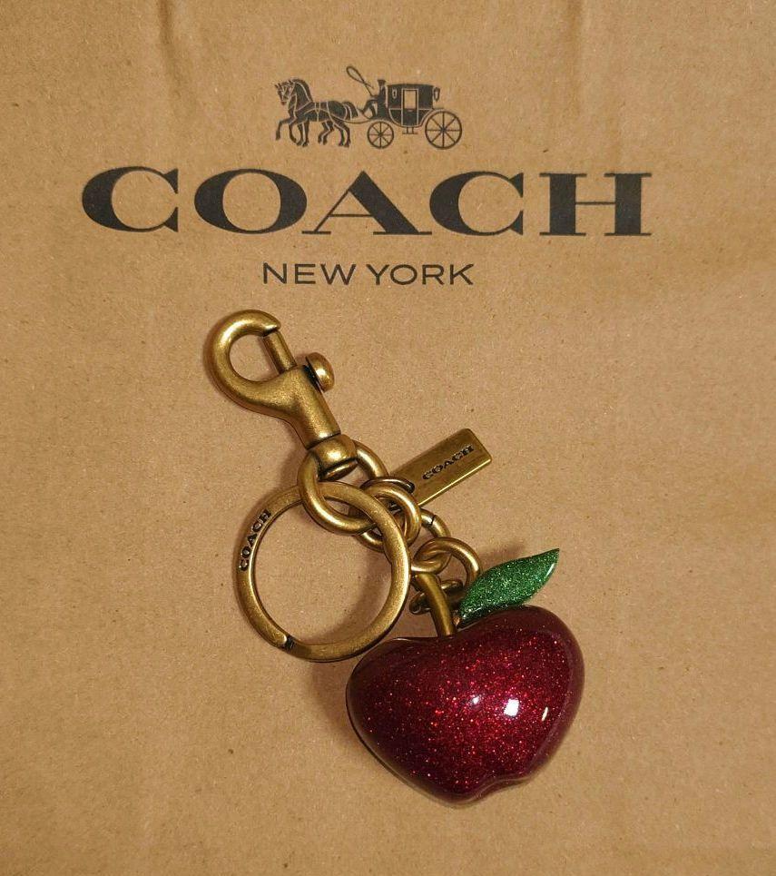 COACH アップルキーホルダー Coach Apple Motif Keyring Bag Charm Brass Red No Box Japan Used