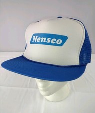Vtg Nensco Blue White Adjustable Snap Back Mesh Trucker Baseball Hat Advertising