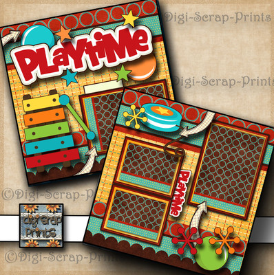 PLAYTIME ~ boy or girl ~  2 premade scrapbook pages paper piecing ~ by digiscrap