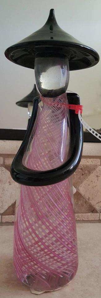 Муранское Стекло Черное Розовое Латтичино Вереница Лента Скручивание Винтажная Китайская Фигурка Мужчина - Изображение 4 из 4