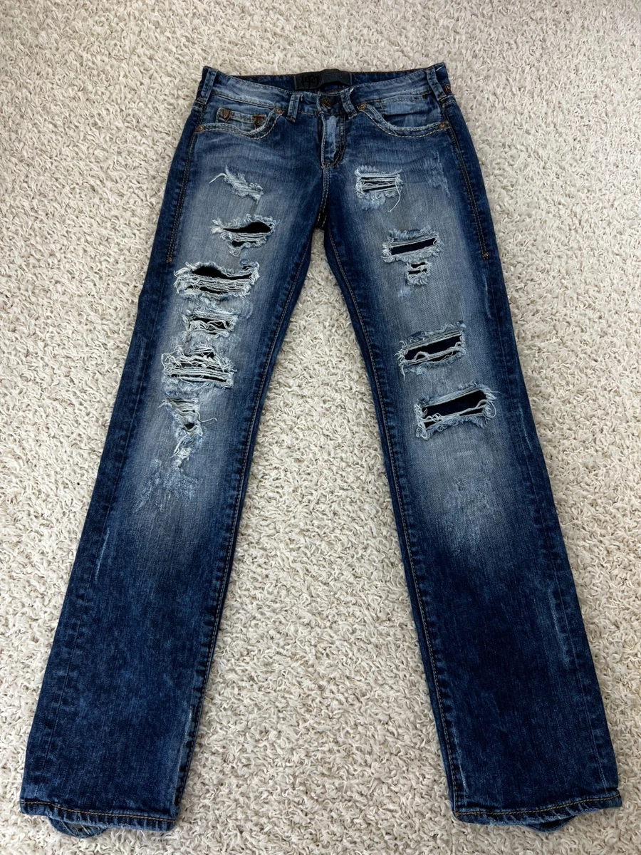 1921 Jeans Womens 23 Blue Denim Boyfriend Medium Wash Distressed