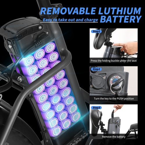 2024 20" 750W Electric Folding Bicycle Fat Tire 30MPH e-Bike Beach City Ebike - Picture 5 of 12