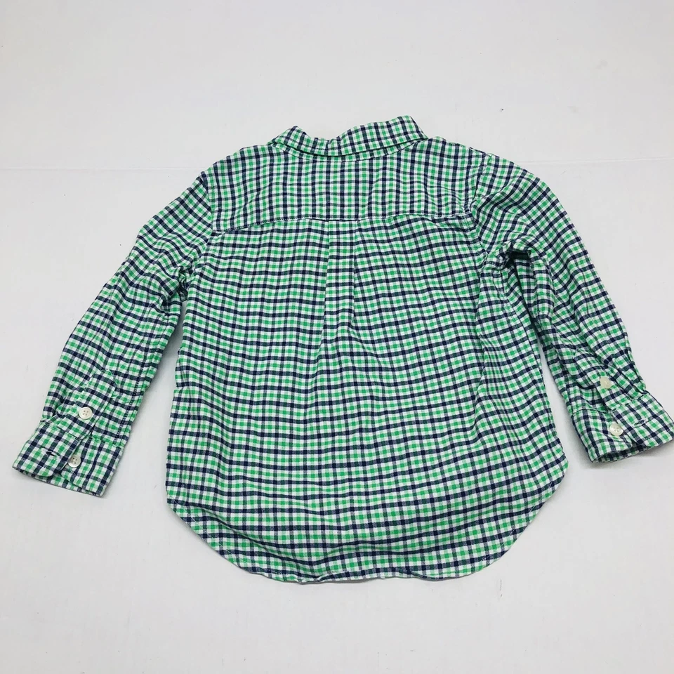 Camisa Chaps Bebé Niño Talla 24M Manga Larga Con Botones Verde Azul Logo en el Pecho Foto 4 de 4