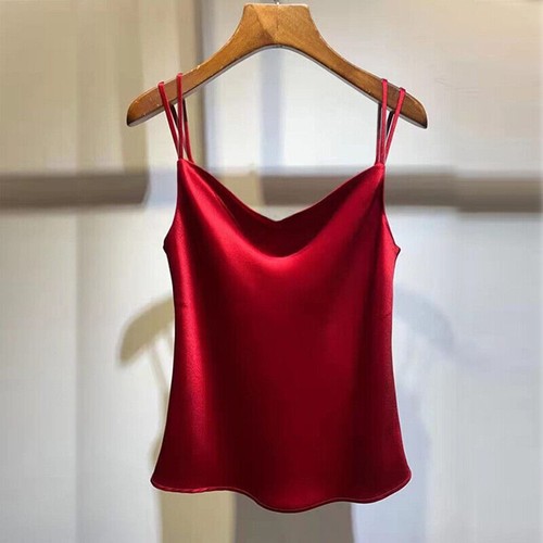 Women Lady Silky Solid Tank Top Strappy Satin Vest Casual Shirt Sleeveless New - Picture 16 of 21