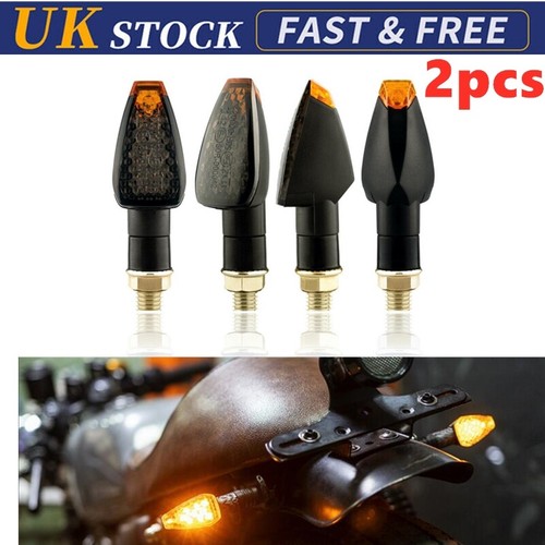 2pcs Spear Black Bulb Indicators Front & Rear Motorbike Motorcycle (Amber Le DB - Afbeelding 1 van 4