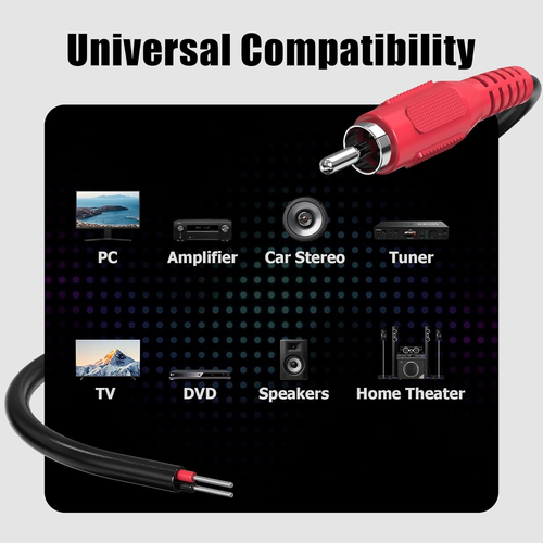 RCA to Speaker Wire Adapter, 18AWG 2 Pack 3Ft RCA Male Plug to Bare Cable Open E - Picture 5 of 12