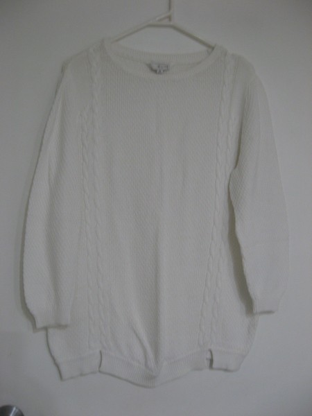 W LANE WHITE COTTON 3/4 SLEEVE JUMPER CABLES+SPLITS AT HEM FRONT+BACK SIZE M