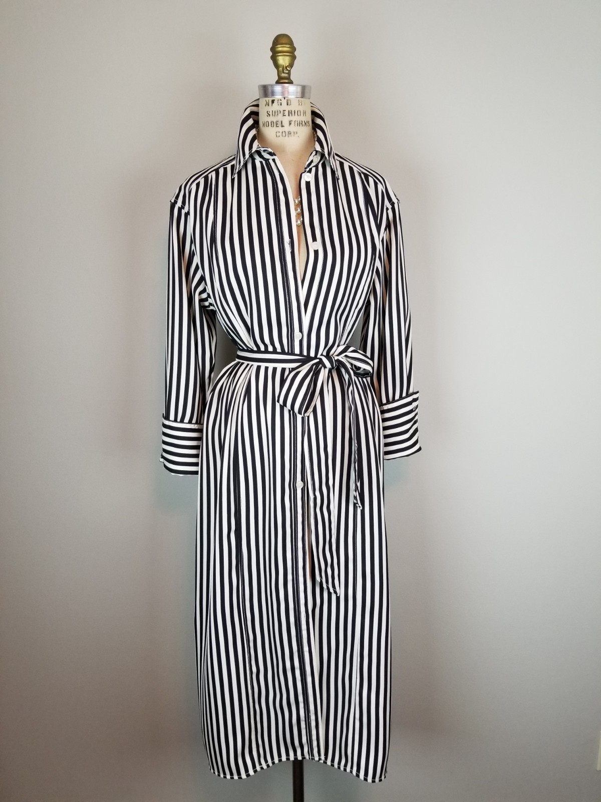 H&M Black & Cream Striped Button Front Shirt Dress w/Matching Belt * NEW *Small thumbnail 7