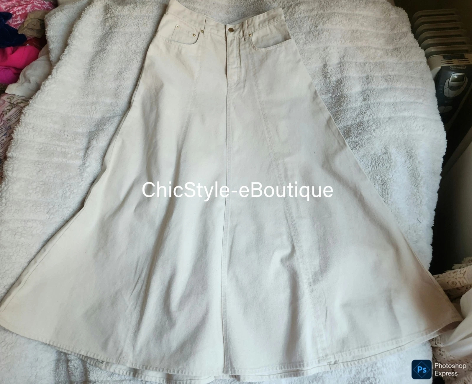 H&M flared denim skirt maxi, cotton, cream color A-Line bnwt