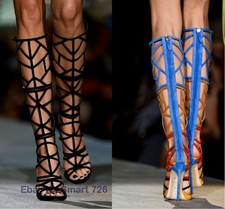 Gladiator Hollow Out Peep Toe Knee High Boots Women Sandals Punk Stilettos Heel