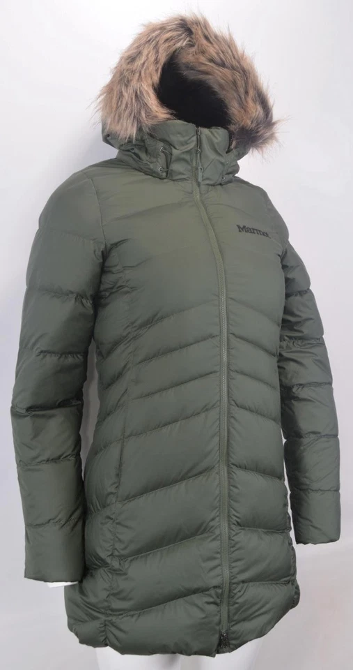 New MARMOT Montreal Duck Down Mid Length Puffer Coat Parka Jacket Size XS Green - Image 3 of 4