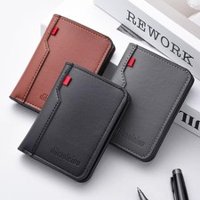 Men  s Slim PU Leather Wallet Card Holder Mini Soft Vertical Credit ID Cash Pocke