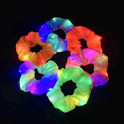 PRECORN LED Haargummis 6 Stück Leuchtende Satin Scrunchies 3 Lichtmodi für Party