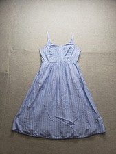 Old Navy Women Cami Dress M Blue White Striped Smocked Spaghetti Straps Cocktail