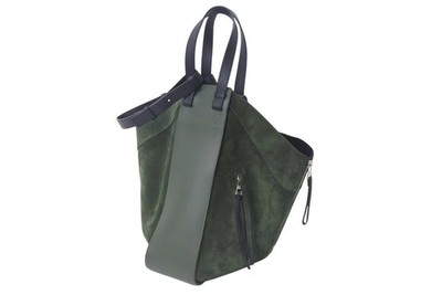 LOEWE Hammock Tote Bag Green Black Leather Suede Logo