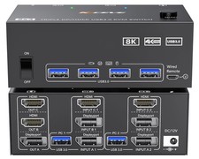 HDMI Displayport KVM Switch 3 Monitors 2 Computers 8K@60Hz/4K@144Hz, USB3.0 K...