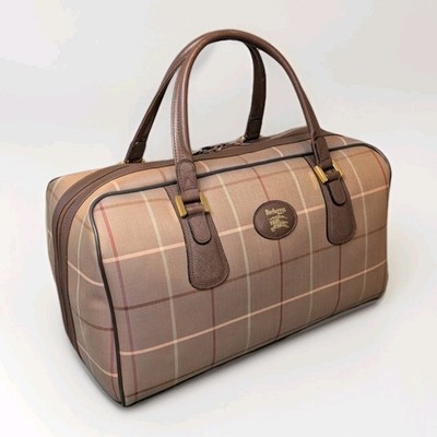 Vintage Burberrys Nova Check Boston Bag Brown Leather Duffel