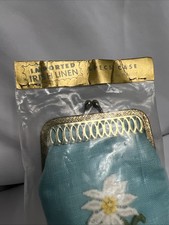 Vintage Irish Linen Specs Case For Glasses Metal Snap Top Daisy Embroidery Blue