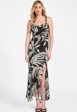 Guess Women's Black Stacie Printed Shirred Chain-Strap Dress, 10