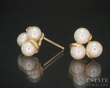 14k Yellow Gold 5mm Cultured Pearl Cluster Trio Stud Earrings 2.1g p16172b