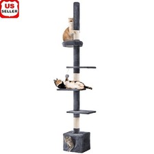 Adjustable Floor to Ceiling Cat Tree Tower W/ 4 Perches  Scratching Posts New