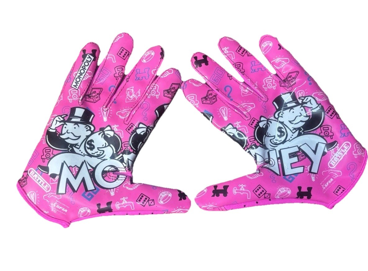 Battle Sports Youth Football Gloves Pink Money Monopoly YL D
