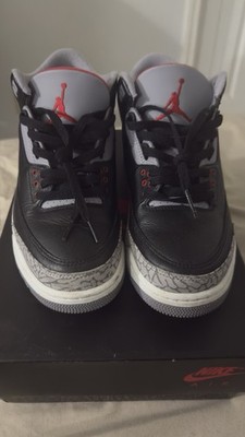 Jordan Air Jordan 3 Retro Black Cement Low Top Leather Sneakers Black/Red