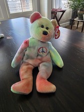 Ty Beanie Baby Peace Bear 1996 Multicolor Tye Dye PVC Collectible with Tags