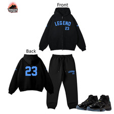 Men's Full Zip Black Hoodie Sweatpants Outfit Set To Match Air Jordan 11 Gamma