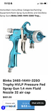 Binks Trophy Pressure Feed HVLP Spray Gun w/1.0mm spray nozzle - 2465-10HV-32S0
