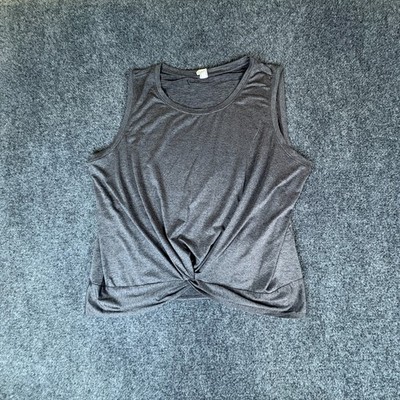 Yogalicious Tank Top Womens 1X Heather Gray Stretch Knotted Front Activewear