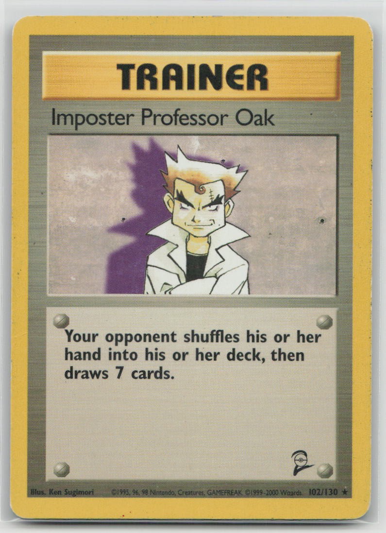 Imposter Professor Oak 102/130 Rare Base Set 2 Pokemon Heavily Played