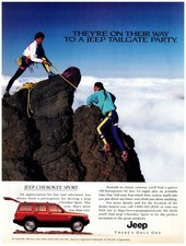 Print Ad 1996 Jeep Cherokee Sport 90s Mountain Climbers On Way Tailgate Party