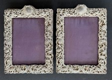 Pair Victorian William Comyns Sterling Frames Cherubs Lions Flowers 1895, 82 gms